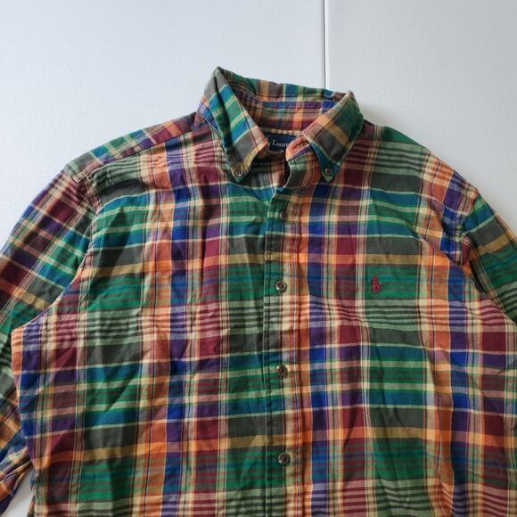 Ralph Lauren Shirt Men Medium Plaid Brown Classic Fit Button Down Cotton Flannel - Picture 4 of 8